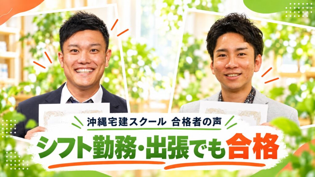 シフト勤務・出張でも合格（沖縄宅建スクール合格者の花城有輝さん・我那覇さん）
